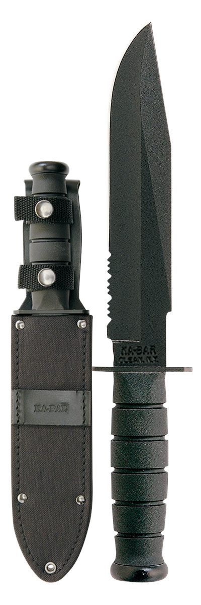 KA BAR Knives 1271 Fighter 8in Fixed Clip Point Part Serrated Black 1095 Cr