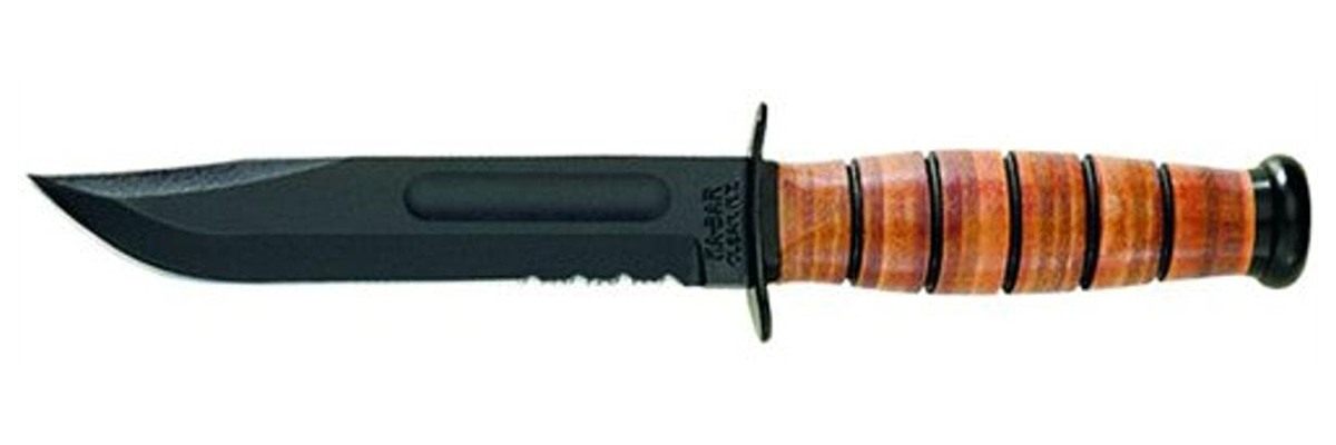 KA BAR 1219CP, US Military Fighting/Utility Knife, Serrated Edge, Brown Lea