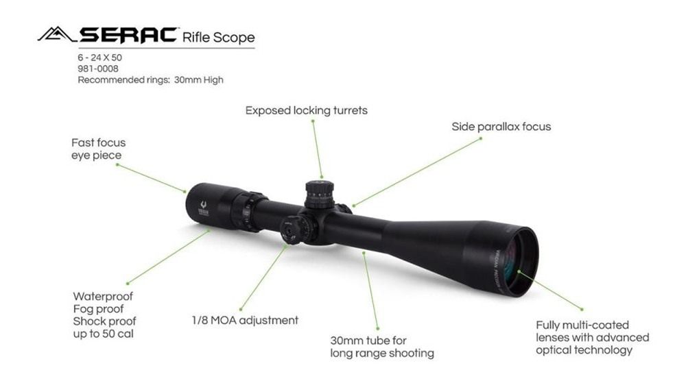 Viridian Green Laser Serac Rifle Scope 6-24x50 30mm SFP Etched VFD-2 Black view 2