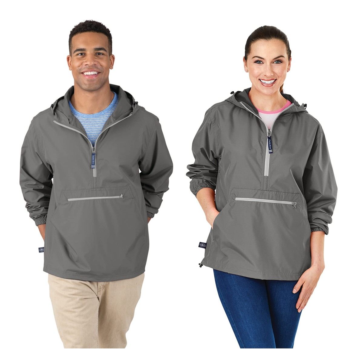 Charles River Apparel Pack-N-Go Windbreaker Pullover Hooded Jacket, Gray, M