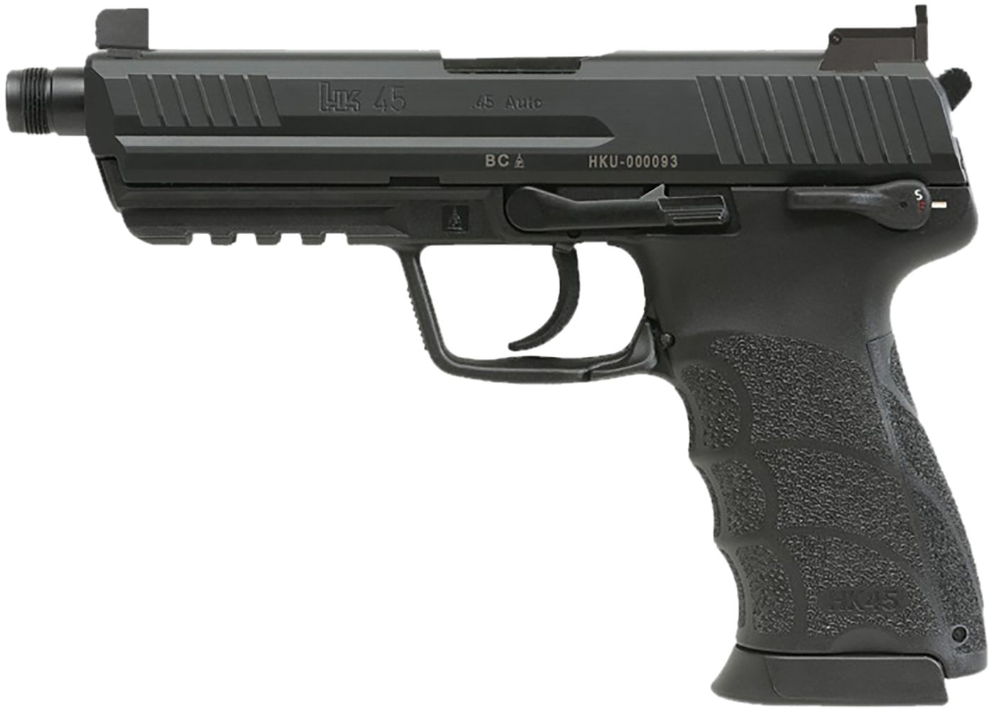 HK 81001117 V1 .45 ACP 10+1 4.46in Black Threaded Barrel, Cerakote Serrated