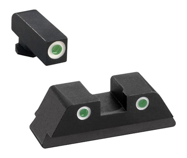 Ameriglo GL119 Classic Tritium Sight Set for Glock Green White Outline Fron view 2