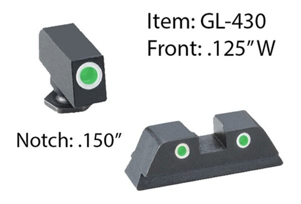 AmeriGlo Classic Tritium Green Front/ 2-Dot Rear White Outlines Sight Set C view 2