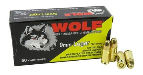 Wolf (Turkish) Performance Handgun Ammunition 9mm Luger 124gr FMJ 50/ct