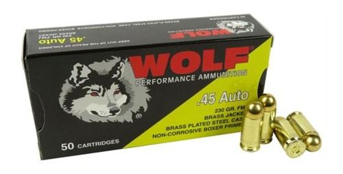 Wolf Performance Ammunition (Turkish) Handgun 45 ACP 230gr FMJ 850 fps 50/c