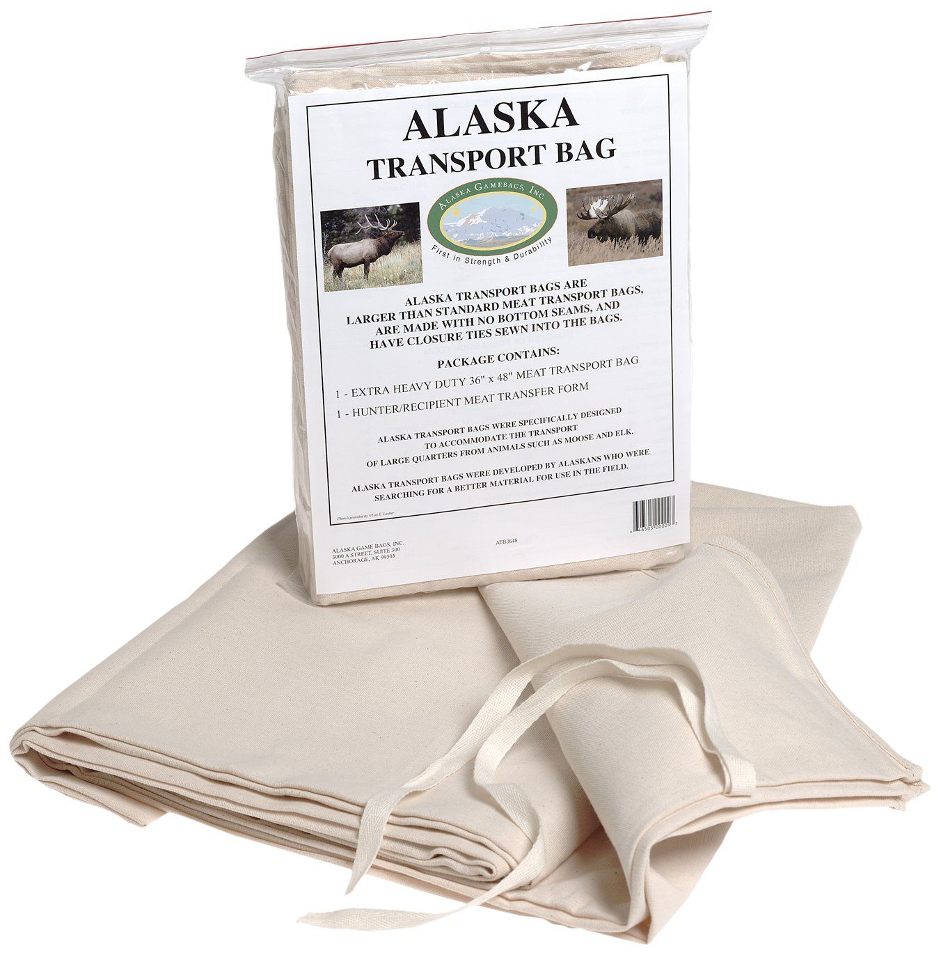 Alaska Game Bags Moose/Elk/Bear Hide Transport Bag, 36X48-Inch, White (ATB3