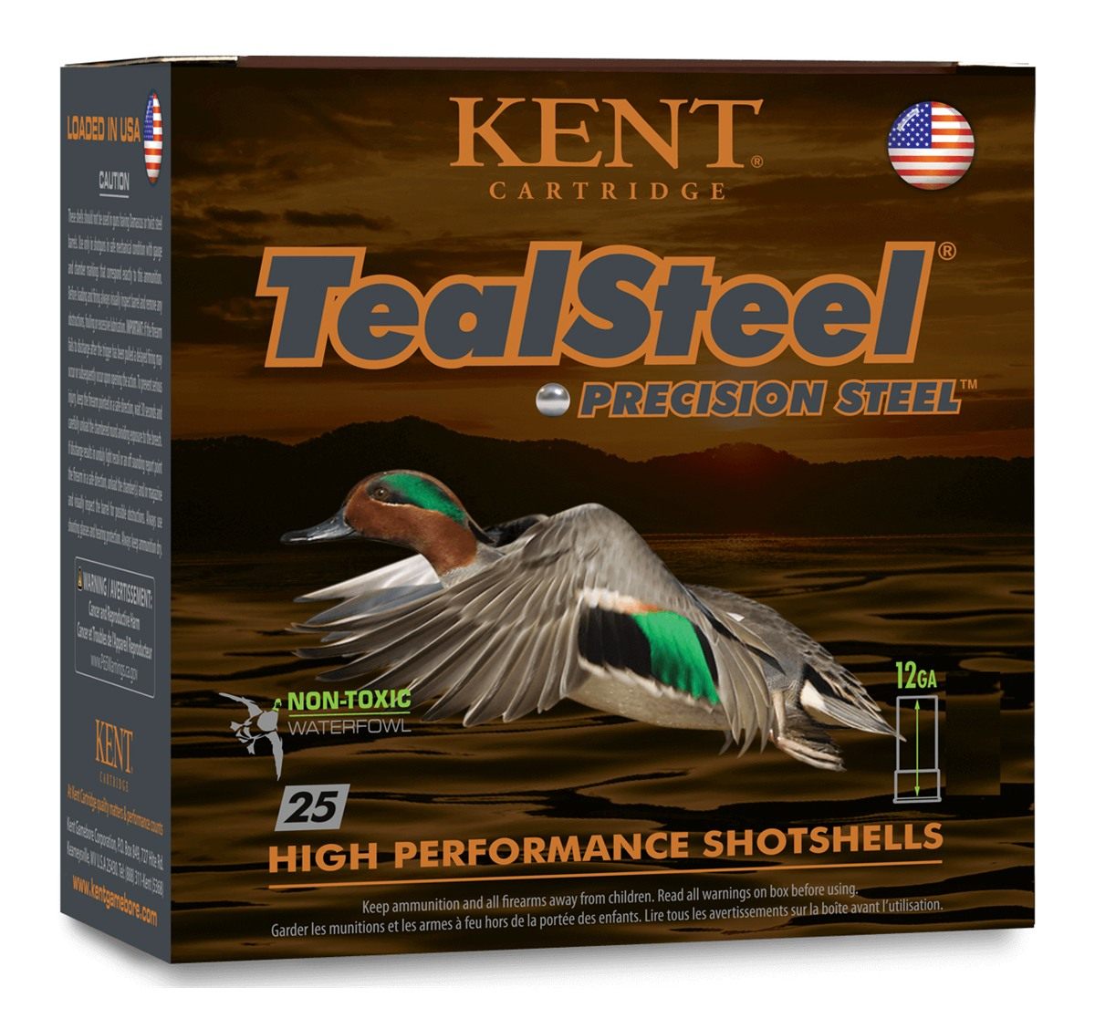 Kent Cartridge Teal Steel Shotshells 12ga 2-3/4in 1/4oz 1300fps 5 25/ct