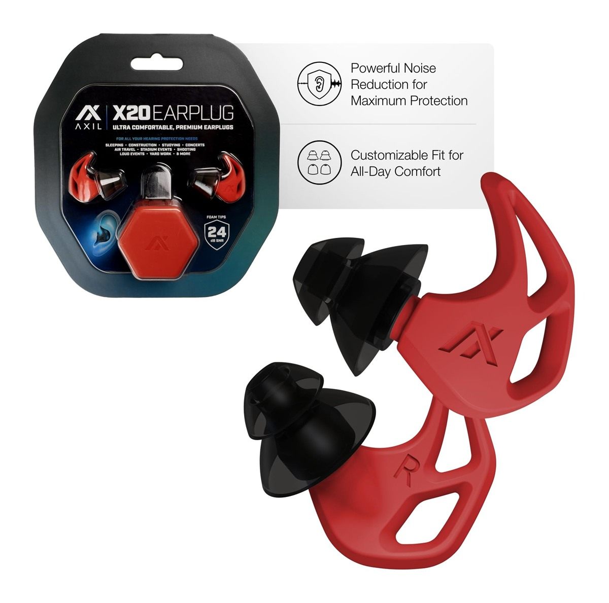 Axil X20 Noise Reduction Ear Plugs - - Customizable Fit Hearing Protection