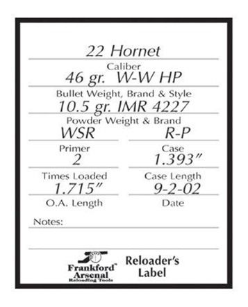 Frankford Arsenal Pistol And Rifle Reloader Labels - 100pk