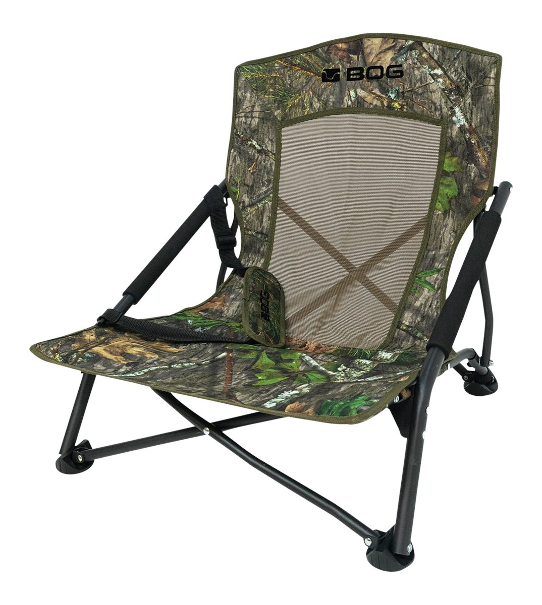Bog-Pod 1134444 Snood Low-Profile Chair, 4 Legs, Mossy Oak Camo, Steel Carr