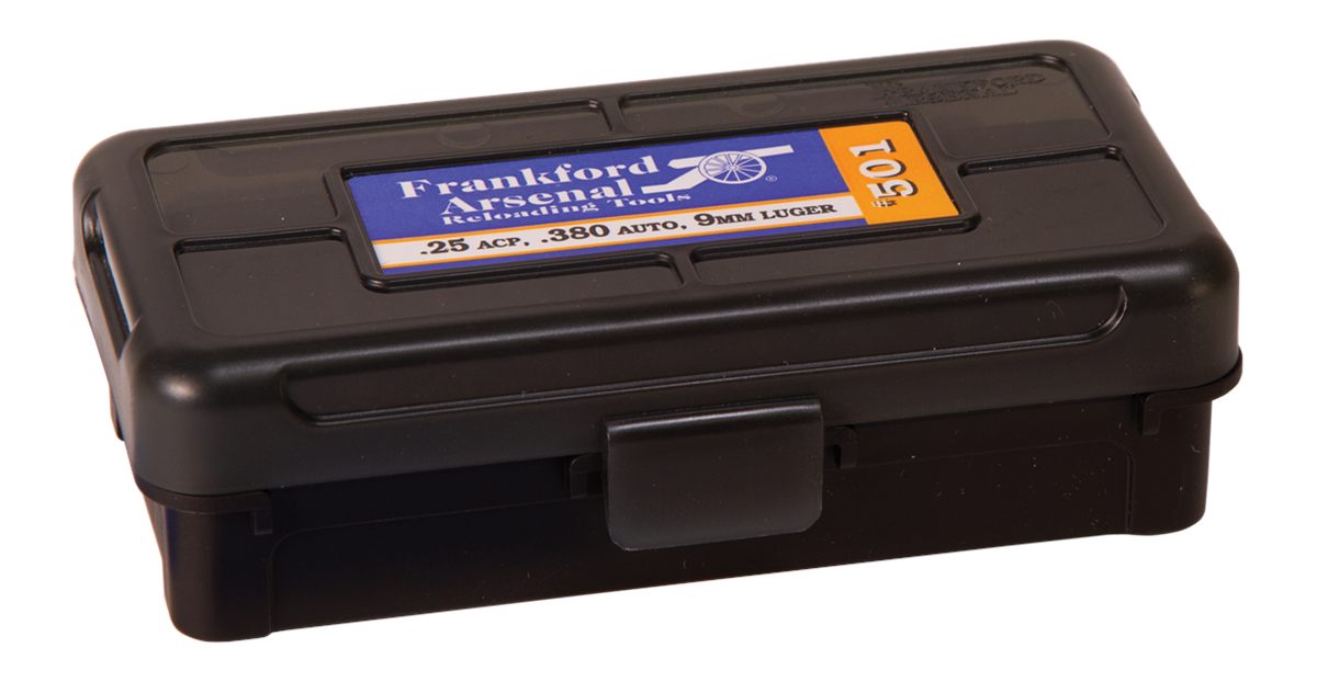Frankford Arsenal 1083783 Hinge-Top Ammo Box 9mm/25/380ACP Black Polymer 50