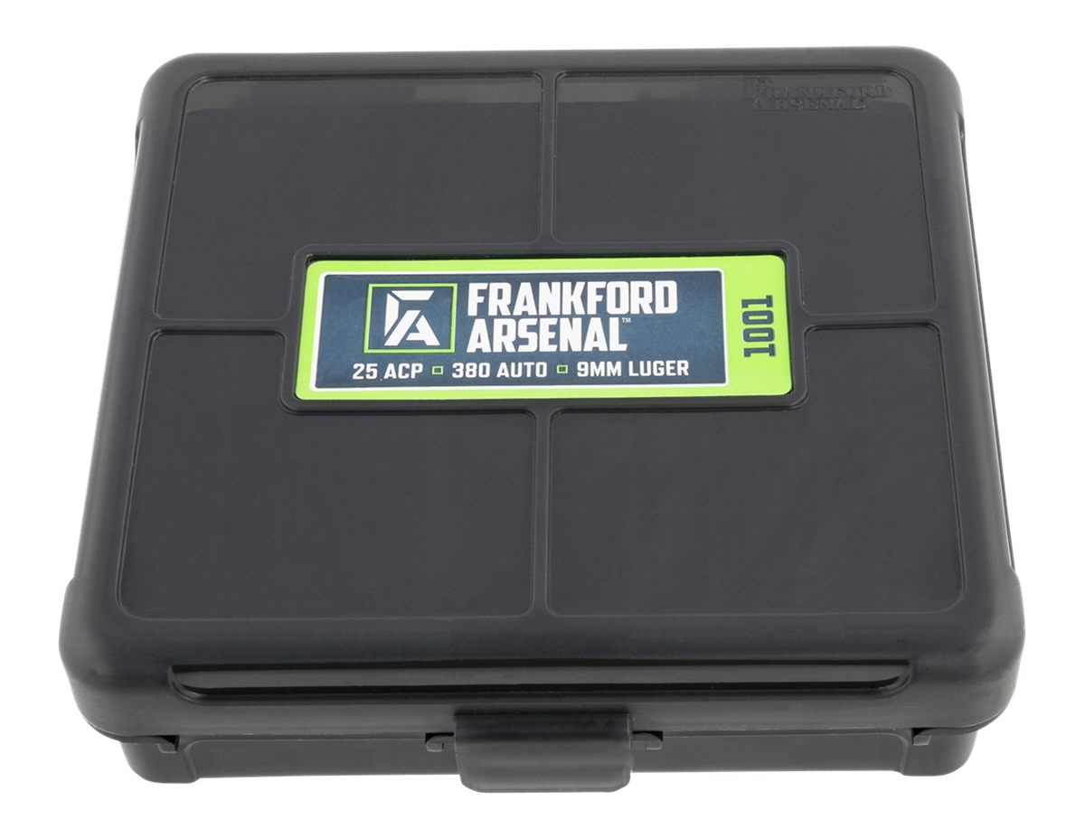 Frankford Arsenal 1083797 Hinge-Top Ammo Box 9mm/25/380ACP Black Polymer 10