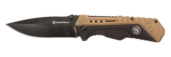 S W M P Accessories Knife Black/FDE Spring AST 3.5in Blade RUB/Alum
