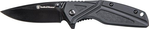 Smith Wesson S W Knife Black Rubber 3in BLK Oxide Blade W/Pocket Clip