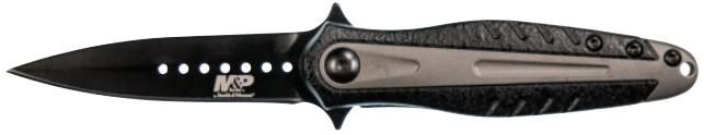 S/Wesson M P Shield Knife Stiletto Point BLK/Grey Handle 3.75in Blade Hanga