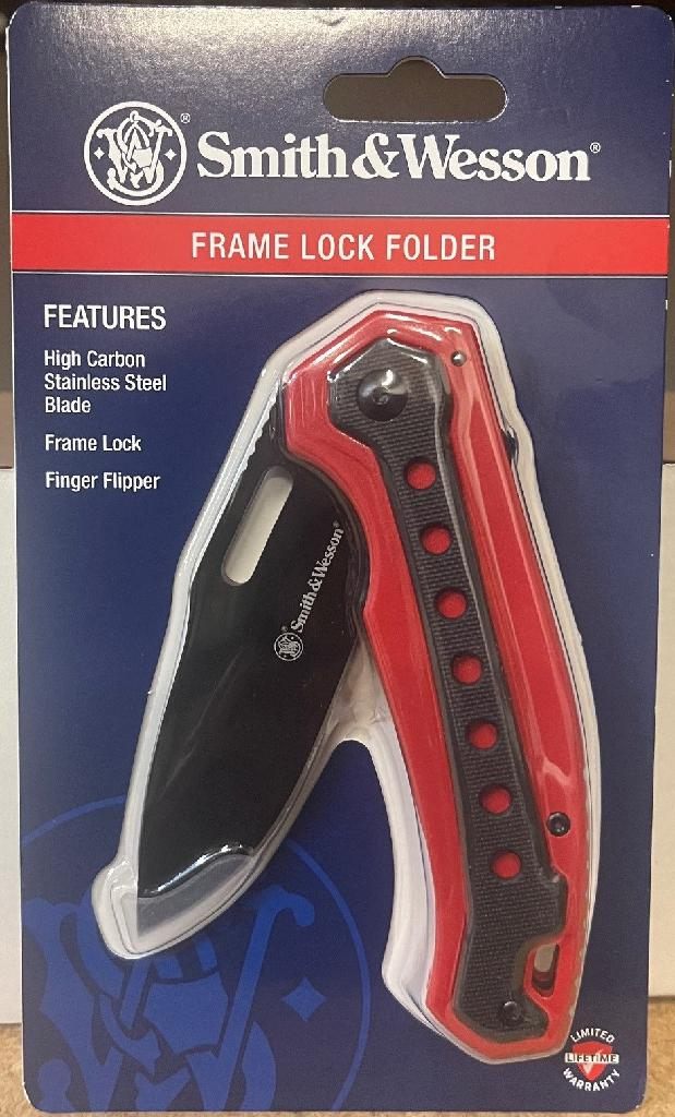 S/Wesson Promo Folding Knife-3.5in Blade W/Finger Flipper-RED/Black (Promo)