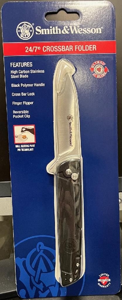 Smith Wesson KT 24/7 Crossbar Folder Knife 3-1/4in Drop Point Blade Black