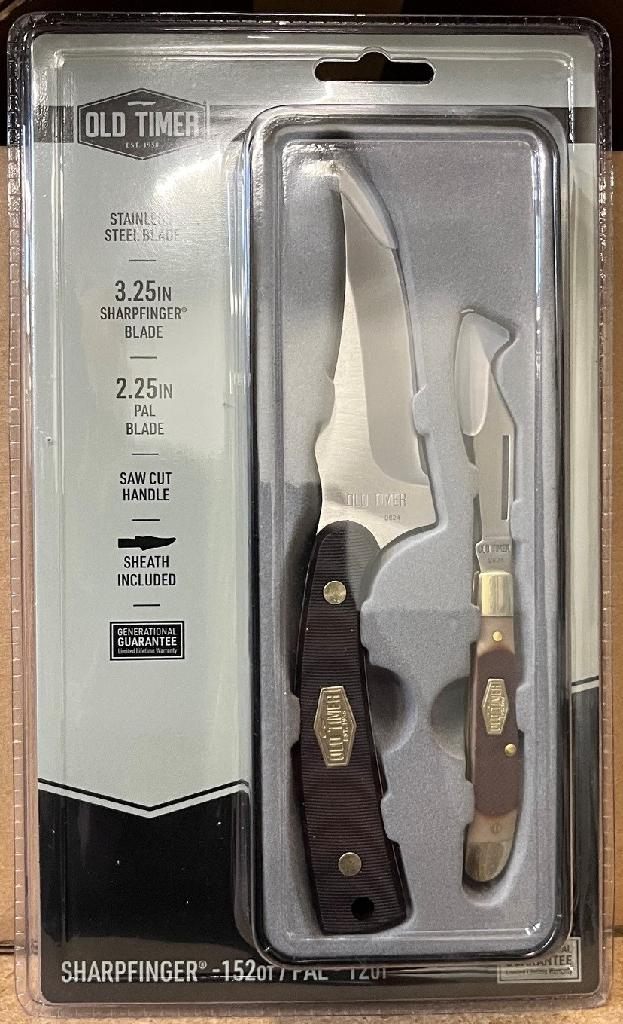 Old Timer 152ot Sharpfinger/12ot Combo Knife Set Sawcut Handle W/sheath (pr