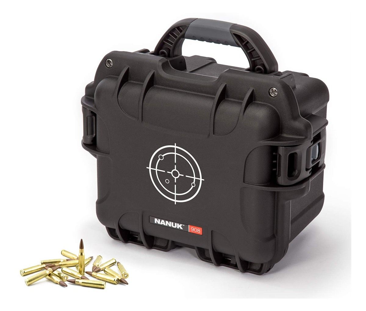 Nanuk 908 Waterproof Hard Case for Gun Ammo w/White Target Logo - Black