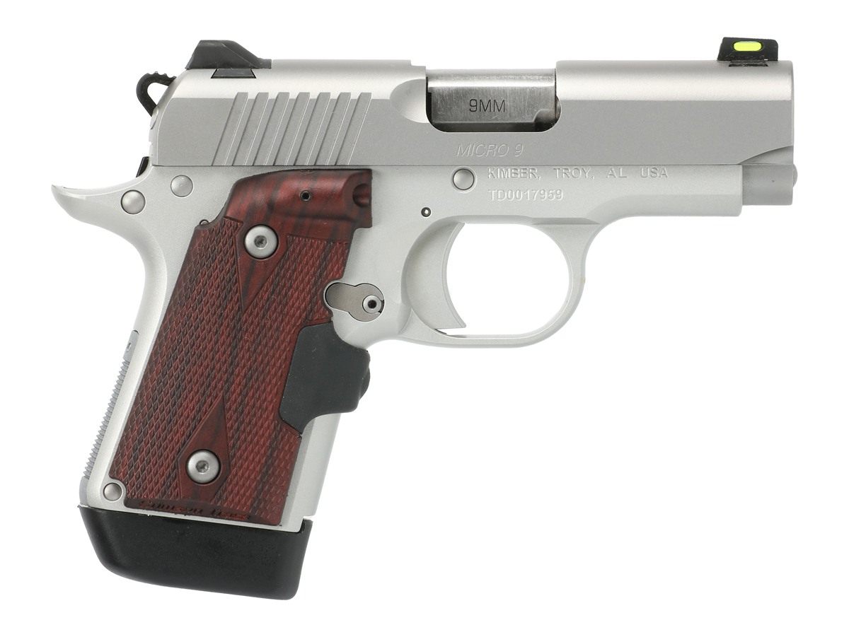 Kimber Mfg.,3700482 Micro 9 Stainless Steel 9mm 7+1 3.15in Satin Silver Sli