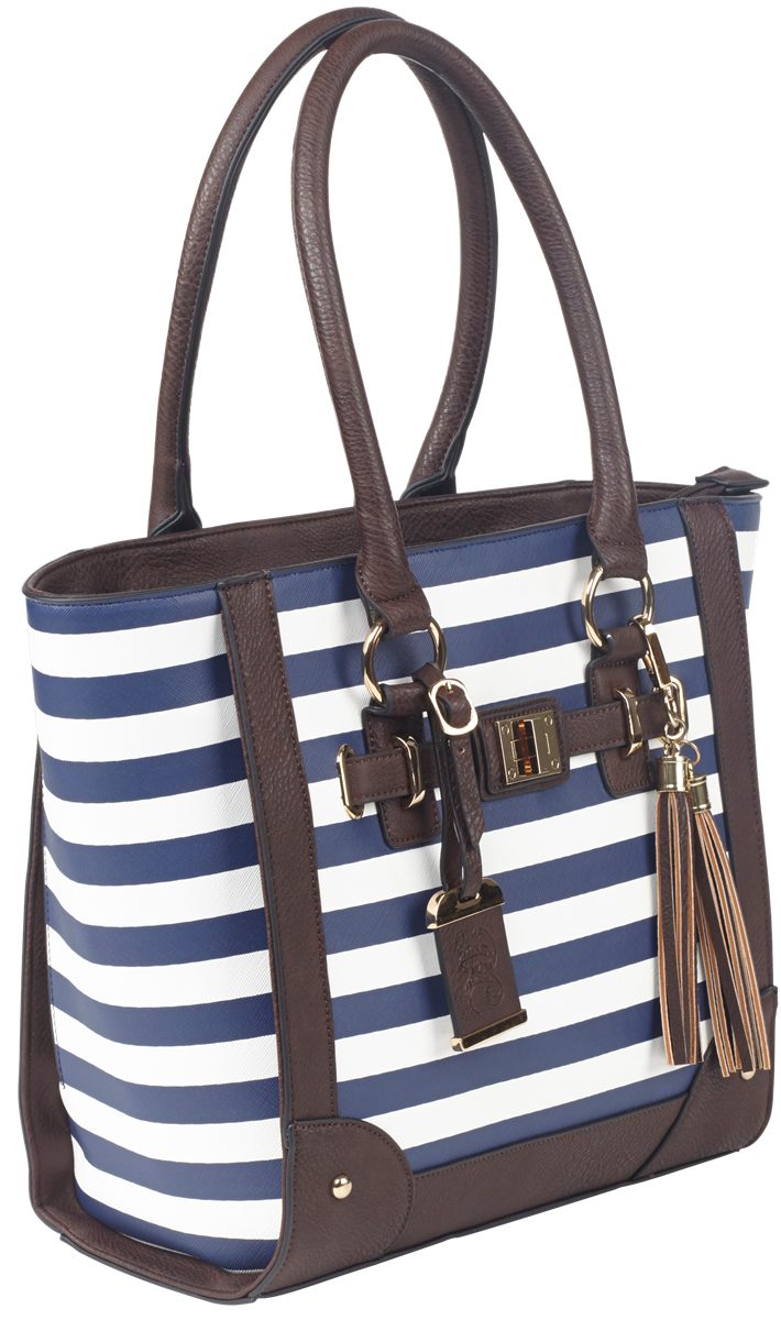 Bulldog Cases Tote Style Concealed Carry Purse with Holster, Navy Stripe, 1