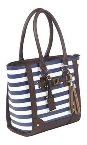 Bulldog Cases Tote Style Concealed Carry Purse with Holster, Navy Stripe, 1 view 2