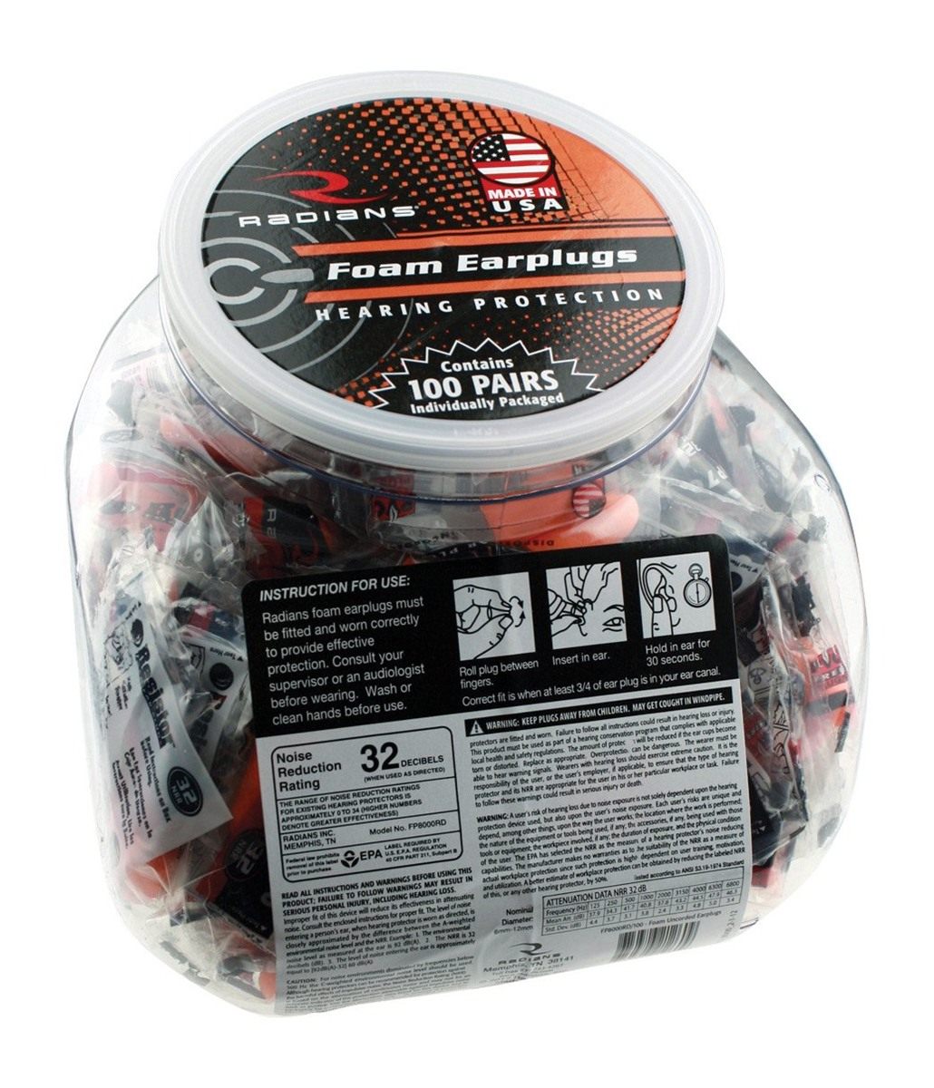 Radians Foam Plugs Nrr32 100/Jar, One Size, FP8000RD/100 view 2