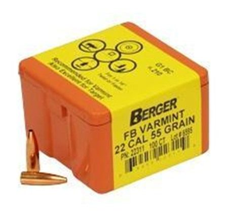 Berger Bullets Match Grade Varmint .22 cal .224in 55 FB 100/ct view 2