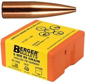 Berger Bullets Match Grade Varmint 6mm .243in 88 High BC FB 100/rd