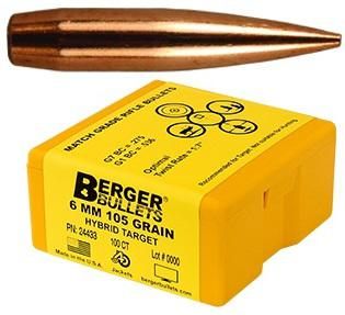 Berger Bullets 24433 Hybrid Target Match Grade 6mm 105gr 100/Box