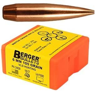 Berger Bullets 24528 VLD Hunting Long Range 6mm 105gr Boat Tail 100/Box