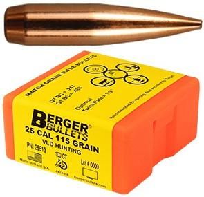 Berger Match Grade Hunting Bullets .25 cal .257in 115 VLD Hunter 100/ct