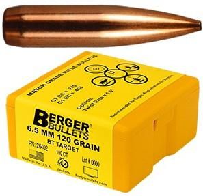 Berger Match Grade Target Bullets 6.5mm .264in 120 BT 100/ct