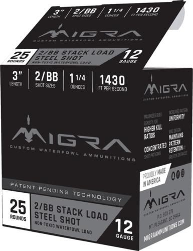 Migra Ammunitions Waterfowl Steel Shot 12 ga 3in 1/4 oz 1430 fps 2-BB 25/ct view 2