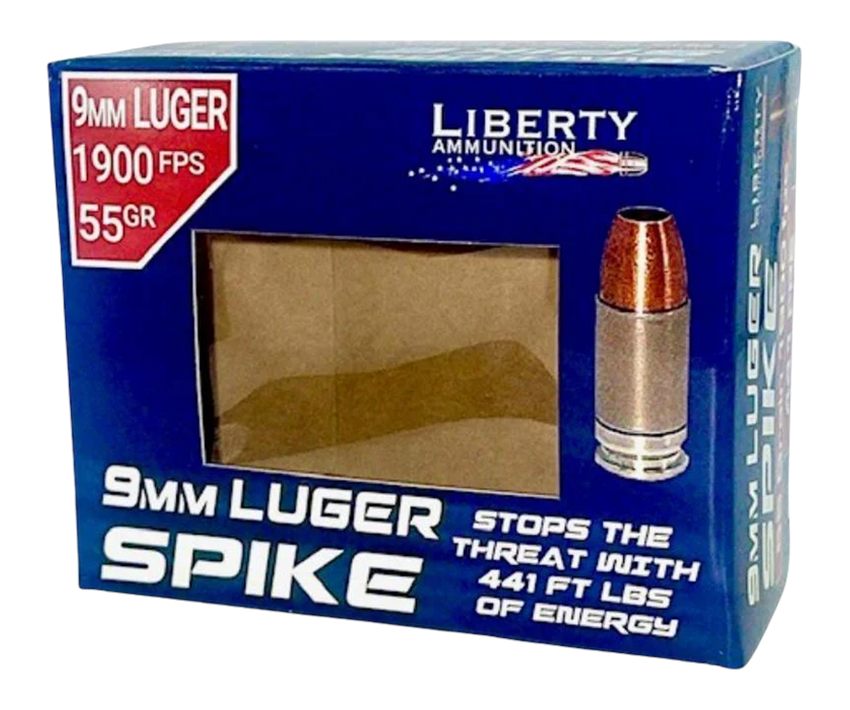Liberty Ammunition Spike Handgun 9mm Luger 55gr HP 1900 fps 20/ct
