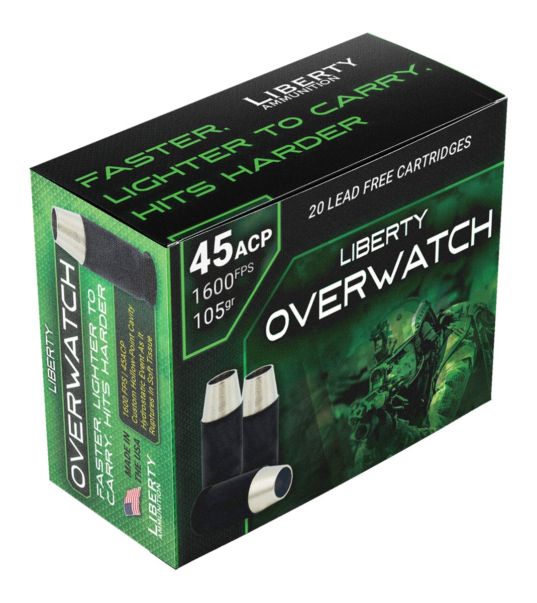 Liberty Ammunition LAOW451051600 OverWatch 45ACP 105gr Open Cavity Design 2