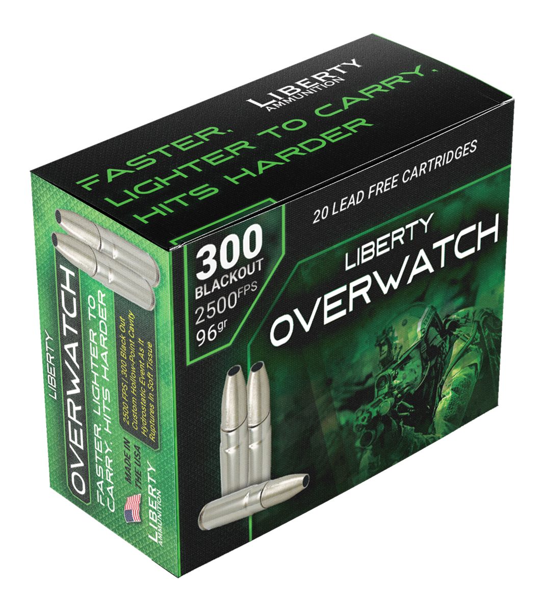 Liberty Ammunition LAOW300962500 OverWatch 300 Blackout 96gr Open Cavity De