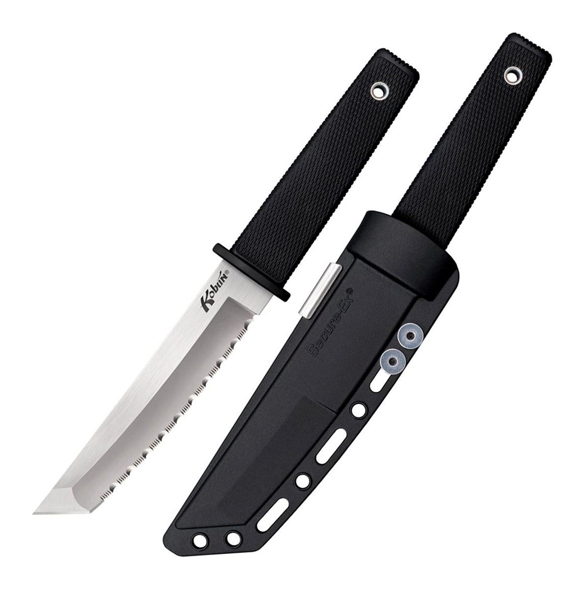 Cold Steel Kobun Serrated 5.5" Japanese AUS8A Stainless Steel American Tanto Shape Fixed Blade Tactical Hunting Knife, Ergonomic Kray-Ex Handle, Secure-Ex Sheath