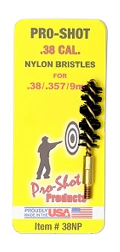 Pro Shot 38NP Bore Brush 9mm Pistol 8-32 Thread Nylon Bristles Brass Core