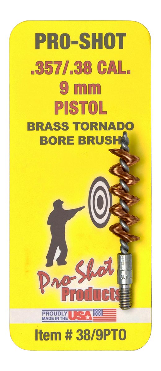 PRO Shot 389PTO Tornado Bore Brush .38/ 9mm Cal Pistol 8-32 Thread Brass Sp