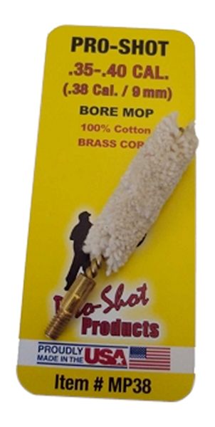 Pro Shot MP38 Bore Mop .35 - .40 Cal Pistol 8-32 Thread 100% Cotton Brass C