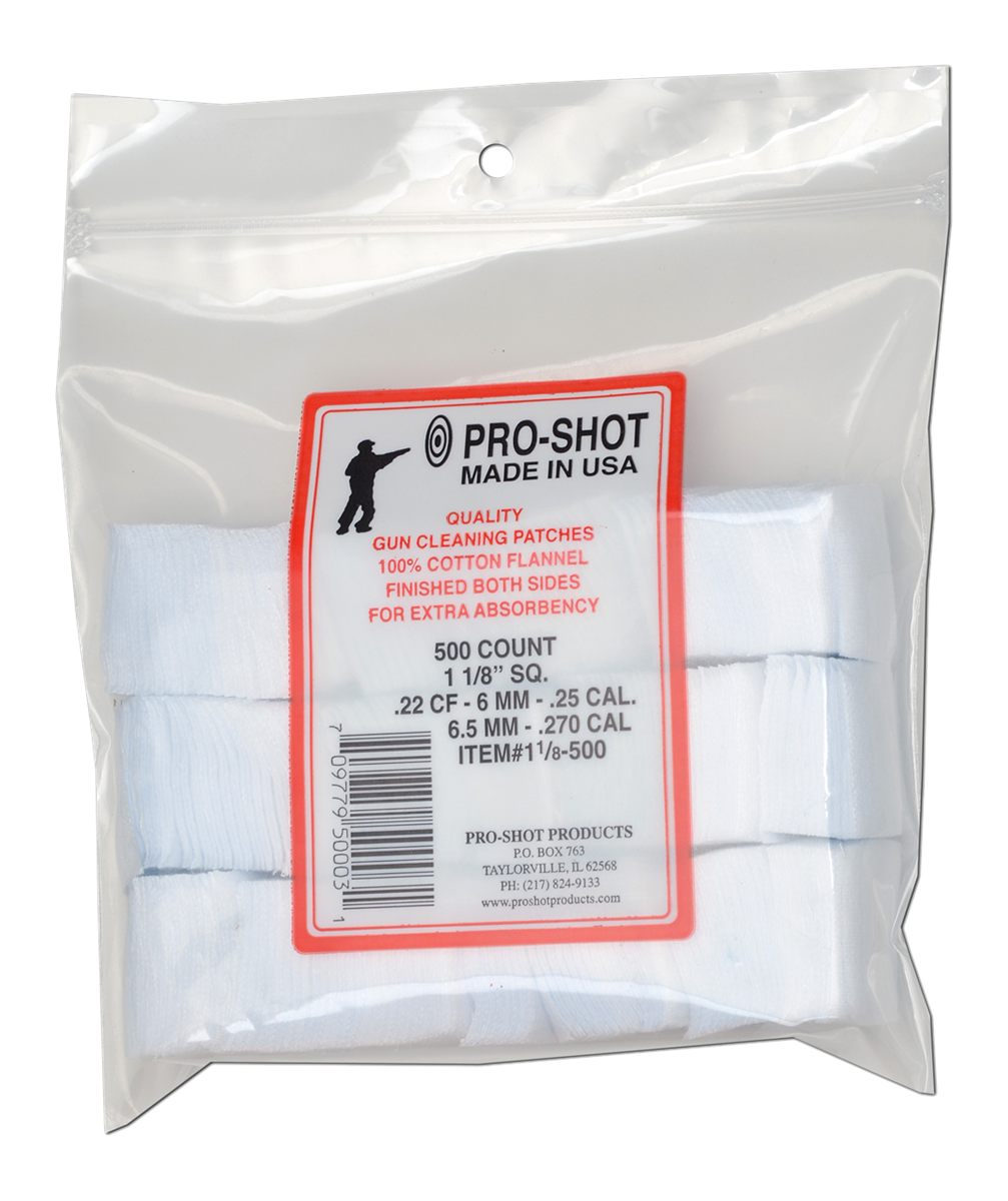 Pro Shot 118500 Cleaning Patches .22/ .270 Cal 1.125in Square Cotton Flanne