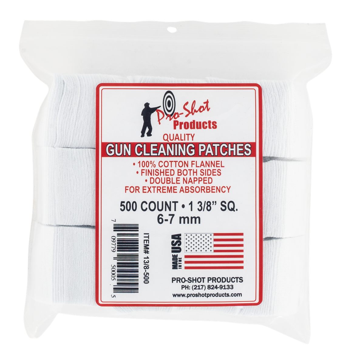 PRO Shot 138500 Cleaning Patches 6mm/7mm 1.38in Cotton Flannel 500 Per Pkg