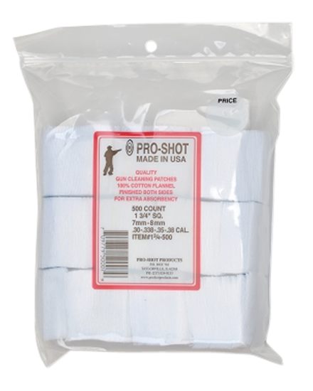 Pro Shot 134500 Cleaning Patches .38/ 6mm/ 7mm Cal 1.75in Square Cotton Fla