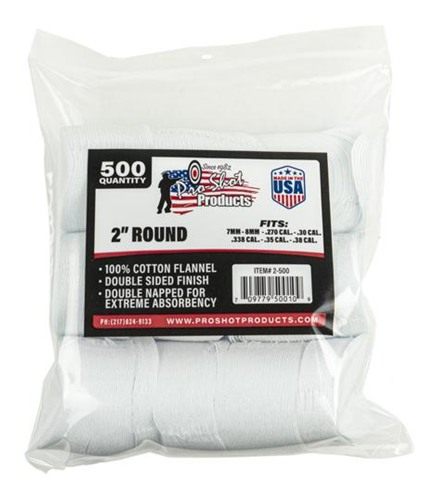 Pro Shot Cleaning Patches .270-.38 CAL 2in Round (500 Count)