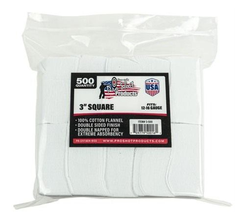 PRO Shot Cleaning Patches 12-16 Gauge 3in Square (500 Count)