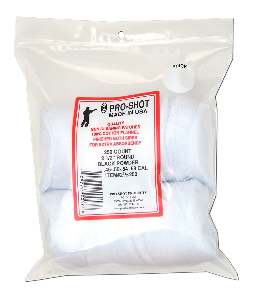 Pro Shot 212250 Cleaning Patches .45 - .58 Cal 2.50in Round Cotton Flannel
