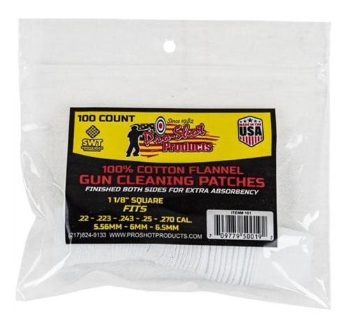 Pro Shot Cleaning Patch Cotton Flannel .22-.270 1 1/8in 100CT