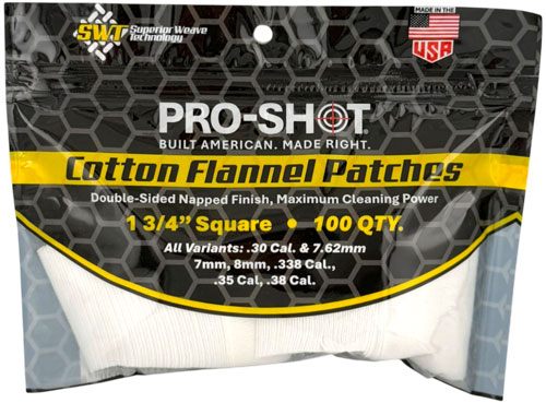 Pro Shot Cleaning Patch Cotton Flannel .270-.38 1 3/4in 100ct
