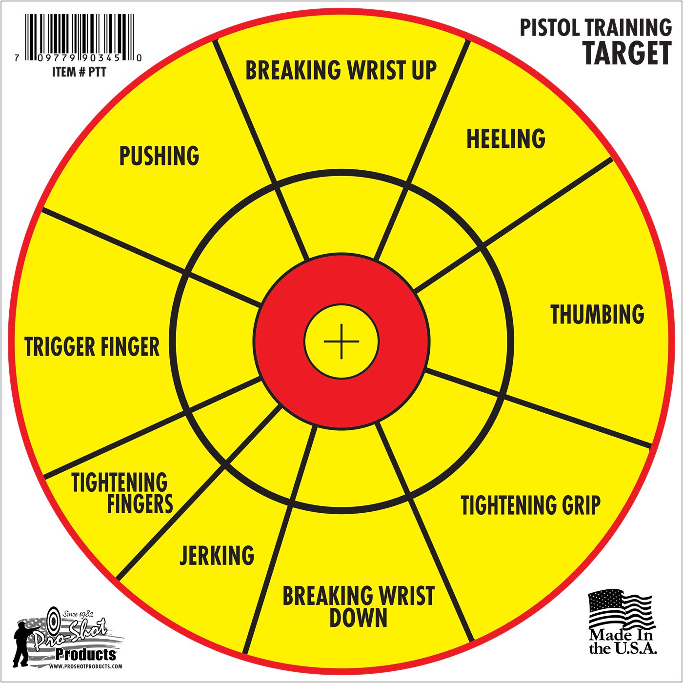 Pro Shot PTT6PK Pistol Training 12in Diagnostic Bullseye Hanging Paper Yell